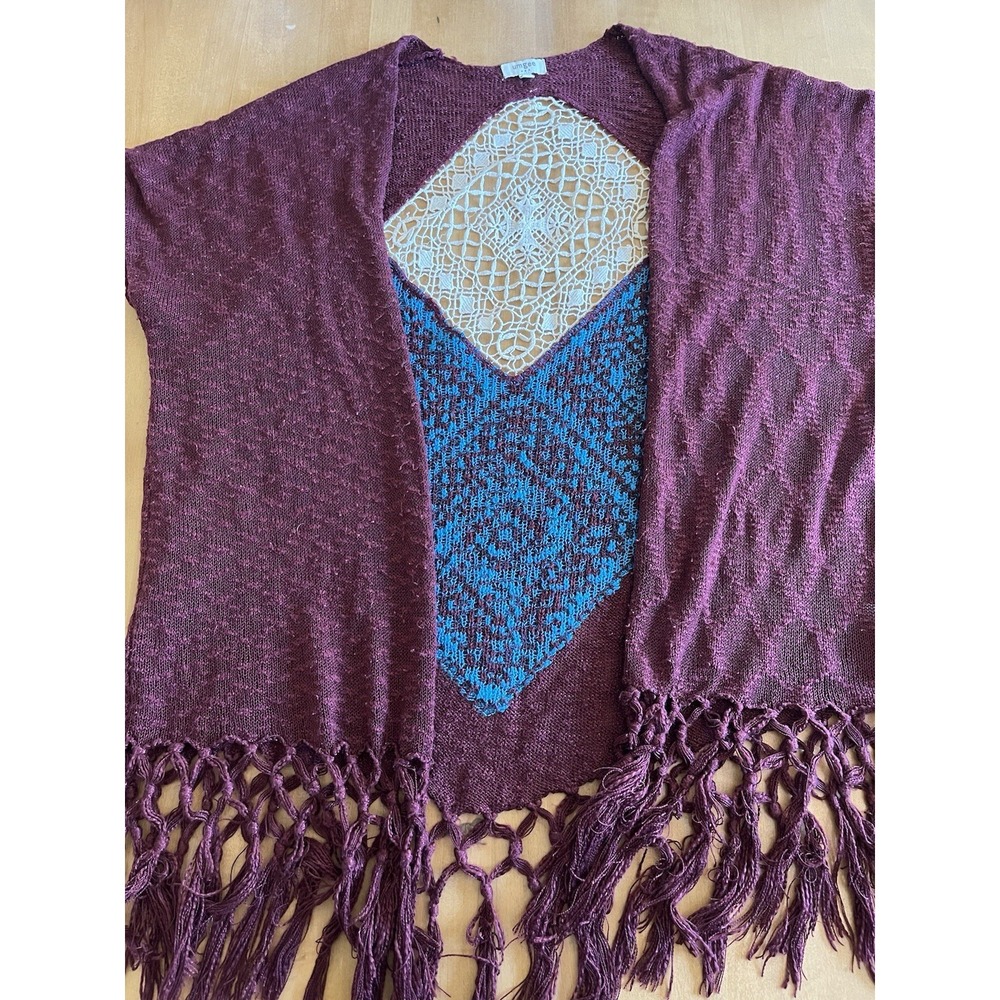 Umgee Women's Boho‎ Knit Aztec Fringed Lace Inlay Ruana Cardigan Size S/M